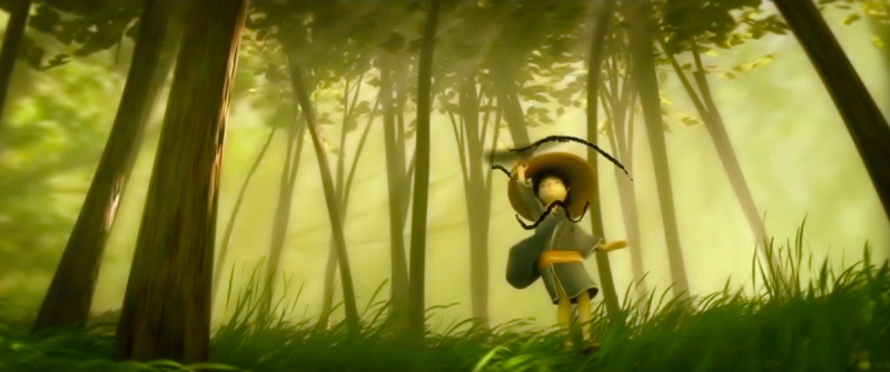 Still from The Boy Who Draws Cats of the boy walking in a forest