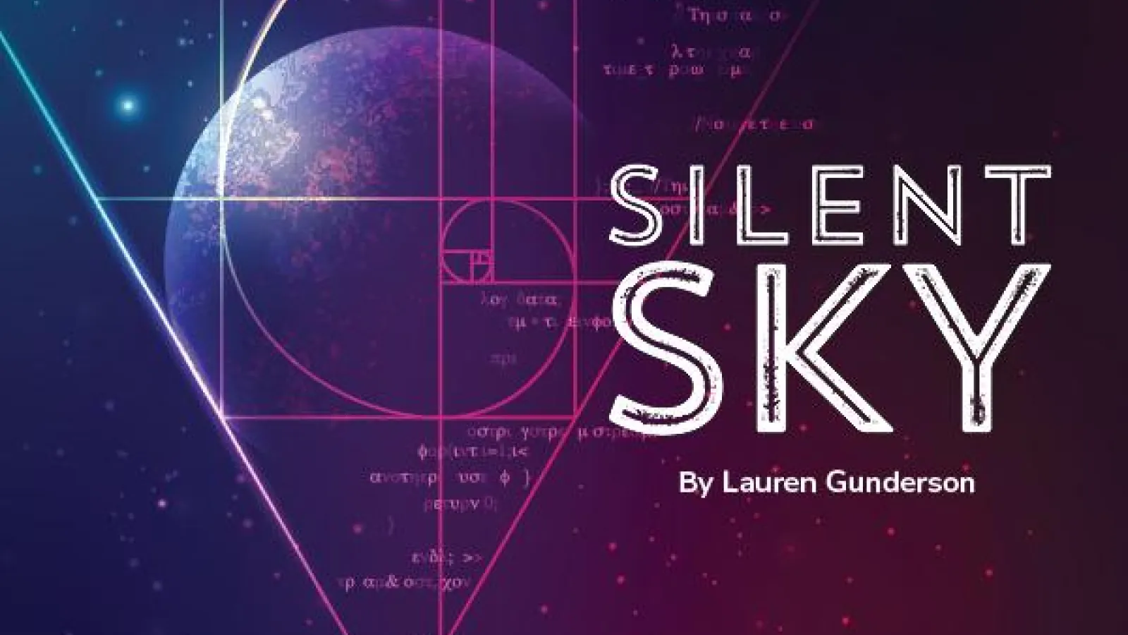 Silent Sky title and cover image featuring a planet in space, overlaid with an image of the Fibonacci sequence
