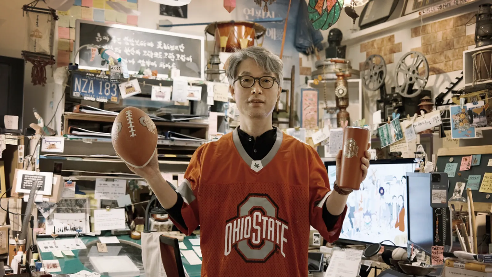 Ahn Jae-Huun with OSU shirt