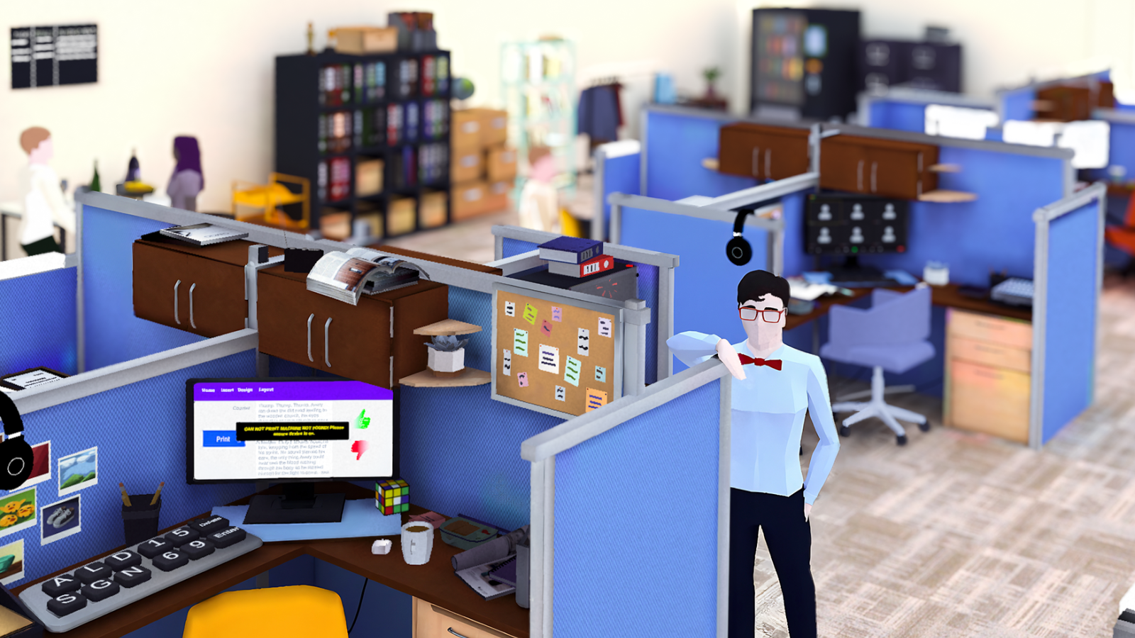 Virtual work environment with figure in the foregrund